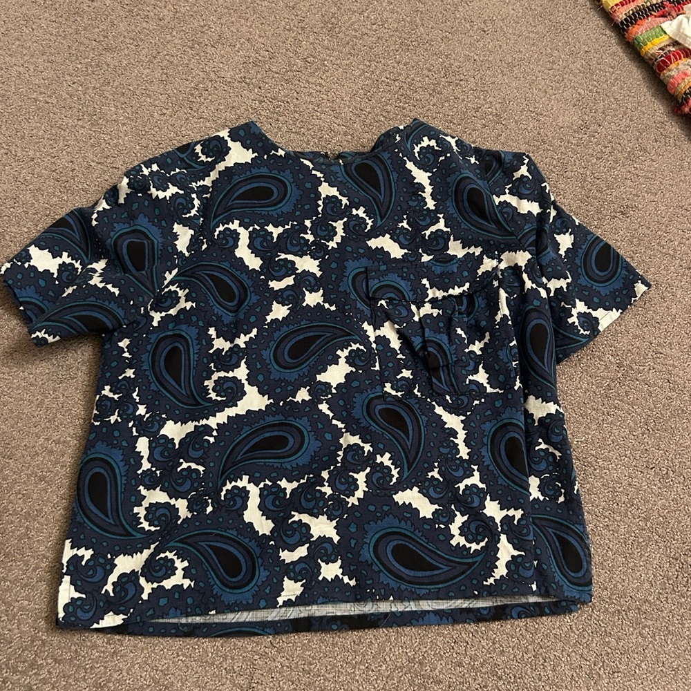 Topshop Tall Navy and White Paisley Blouse